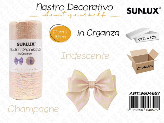 Sunlux Nastro Dec.in Organza 12CM*4.5M Champagne Iridescente