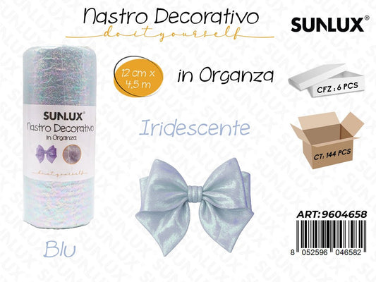 Sunlux Nastro Dec.in Organza 12CM*4.5M Blu Iridescente