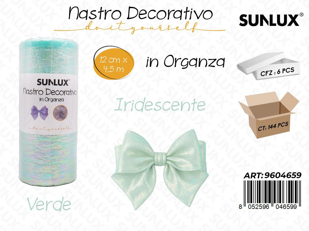 Sunlux Nastro Dec.in Organza 12CM*4.5M Verde Iridescente