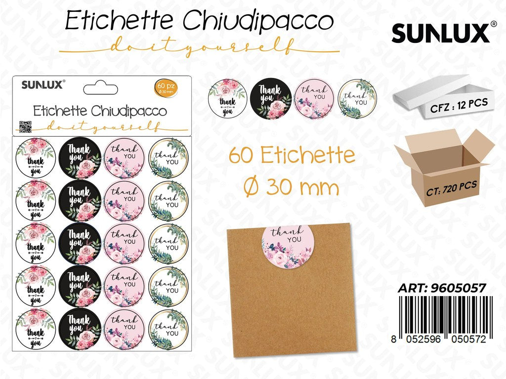 Sunlux Etichette Chiudipacco D.30MM 60PCS Ass.