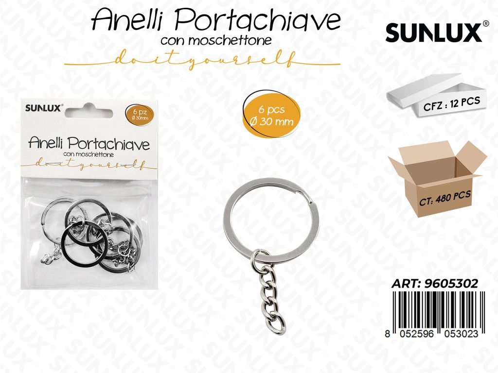 Sunlux Anelli Portachiave 6PCS 30MM