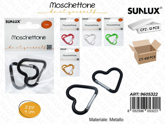 Sunlux Moschettone Cuore Metallo 2PCS 4CM Ass.