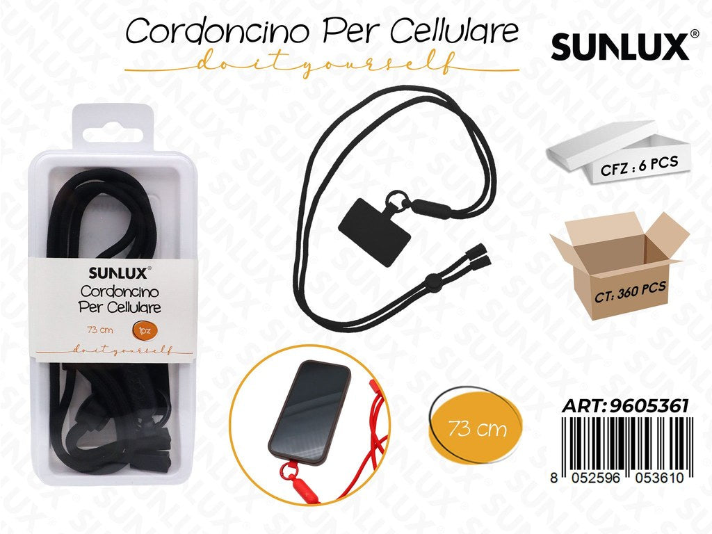 Sunlux Cordoncino per Cellulare Nero 73CM