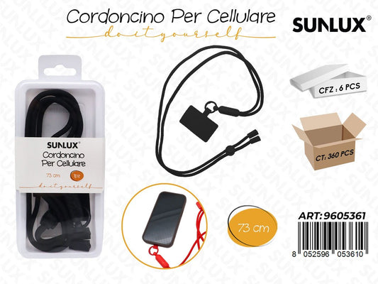 Sunlux Cordoncino per Cellulare Nero 73CM