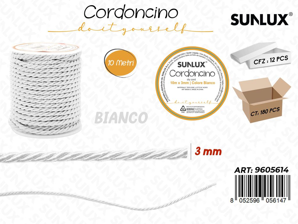 Sunlux Cordoncino Diy Bianco D.3MM*10MT