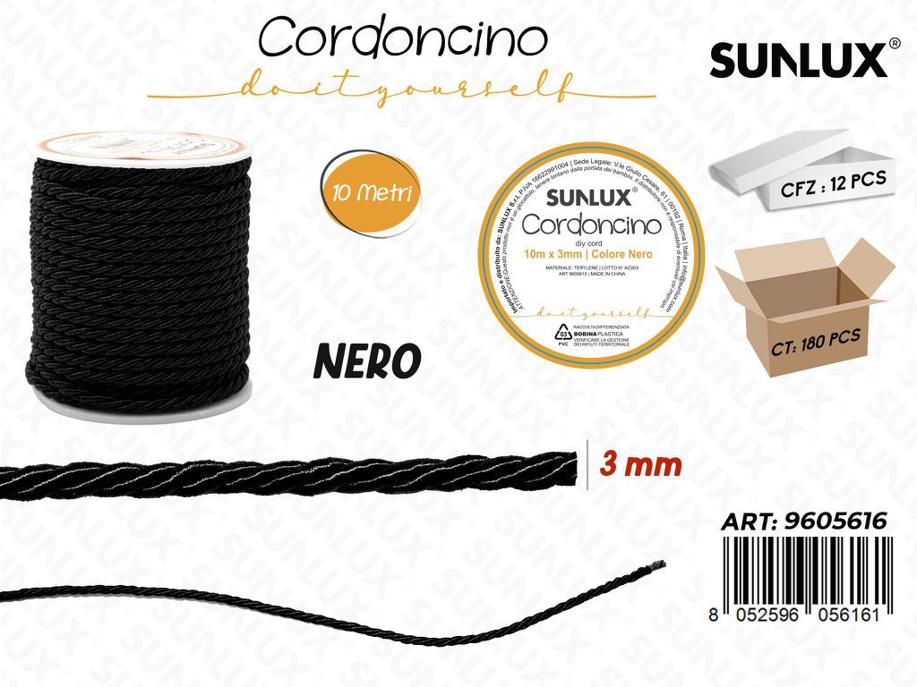 Sunlux Cordoncino Diy Nero D.3MM*10MT