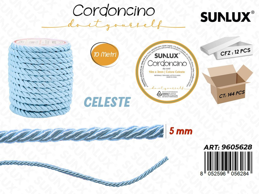 Sunlux Cordoncino per Diy Celeste 5MM*10MT
