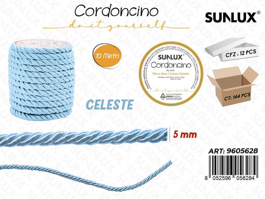 Sunlux Cordoncino per Diy Celeste 5MM*10MT