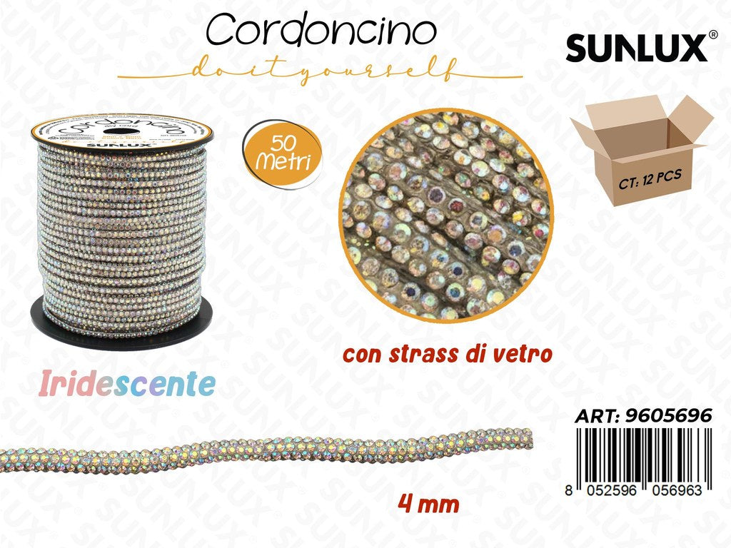 Sunlux Cordoncino Diy Iridesc. c/Strass Vetro 4MM*50MT