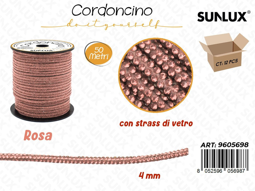 Sunlux Cordoncino Diy Rosa c/Strass Vetro 4MM*50MT