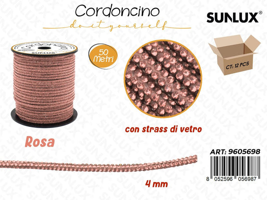 Sunlux Cordoncino Diy Rosa c/Strass Vetro 4MM*50MT