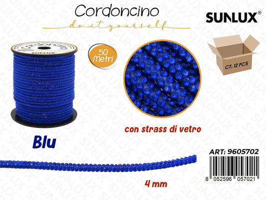 Sunlux Cordoncino Diy Blu c/Strass Vetro 4MM*50MT