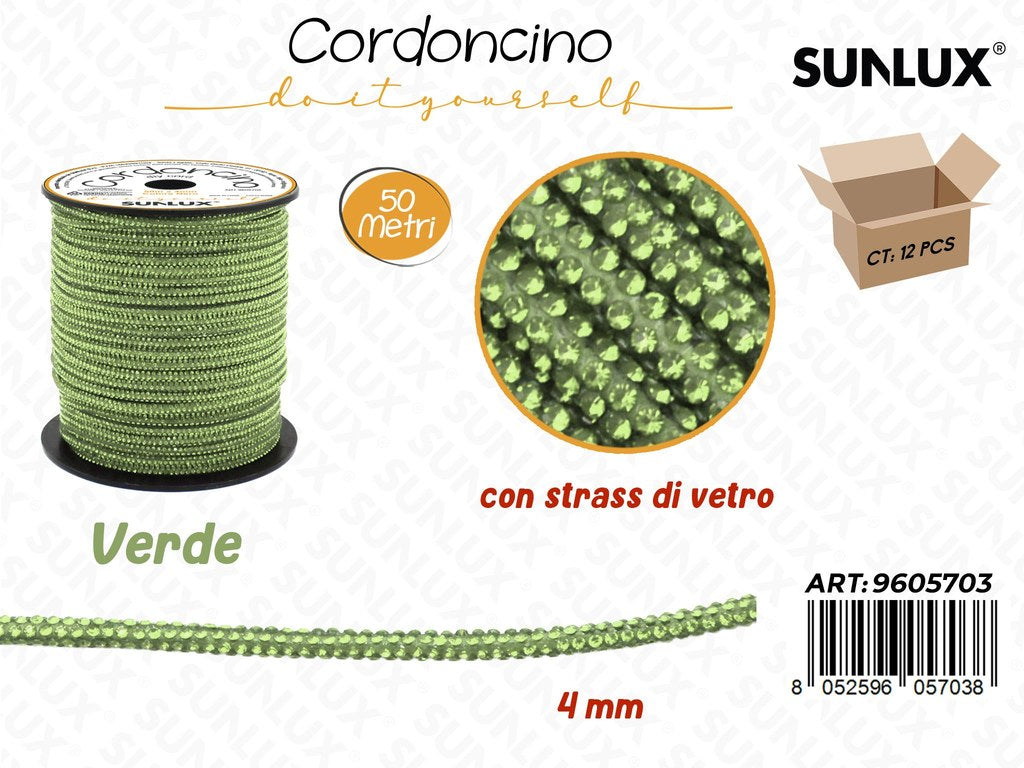 Sunlux Cordoncino Diy Verde c/Strass Vetro 4MM*50MT