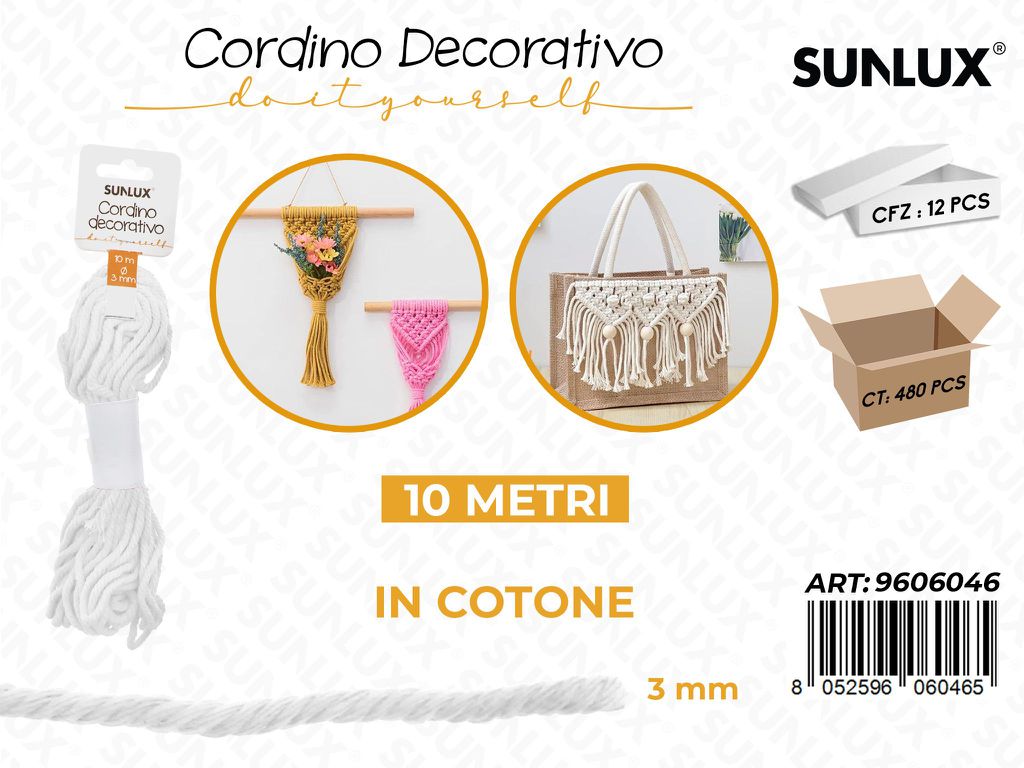 Sunlux Cordino Dec. in Cotone Bianco 3MM*10MT