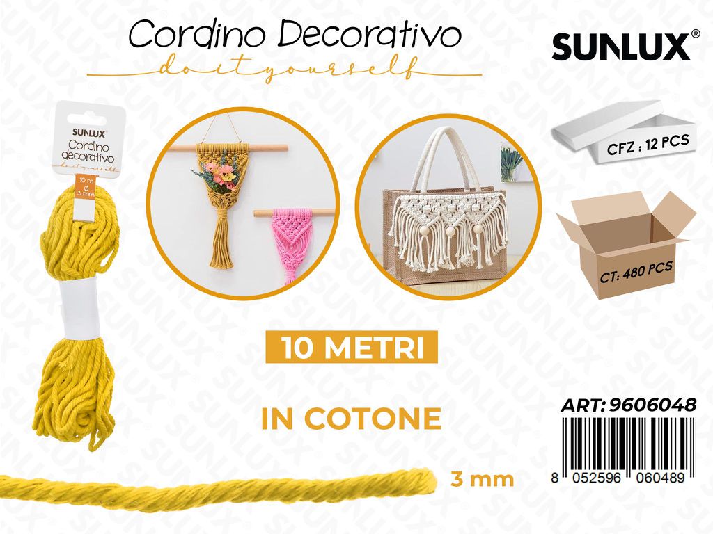 Sunlux Cordino Dec. in Cotone Giallo 3MM*10MT