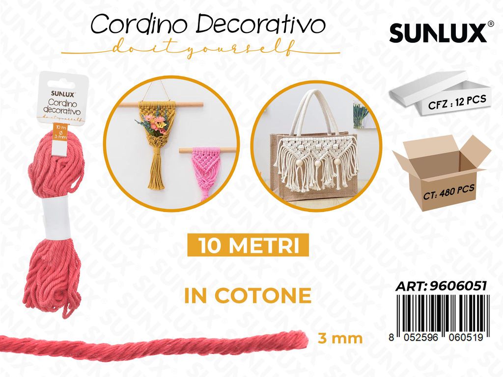 Sunlux Cordino Dec. in Cotone Fucsia 3MM*10MT