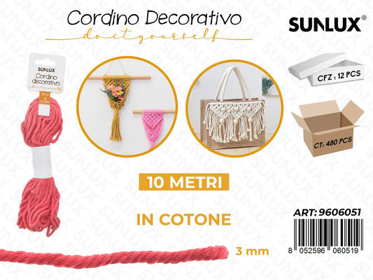 Sunlux Cordino Dec. in Cotone Fucsia 3MM*10MT