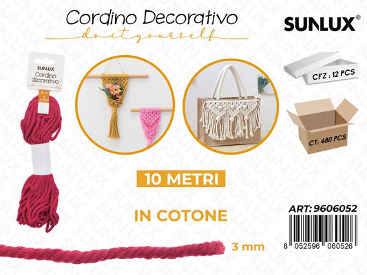 Sunlux Cordino Dec. in Cotone Rosa Scu. 3MM*10MT