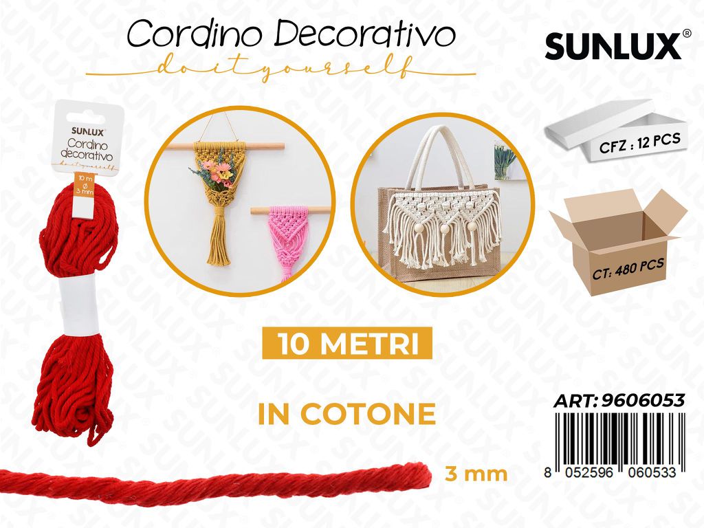 Sunlux Cordino Dec. in Cotone Rosso 3MM*10MT