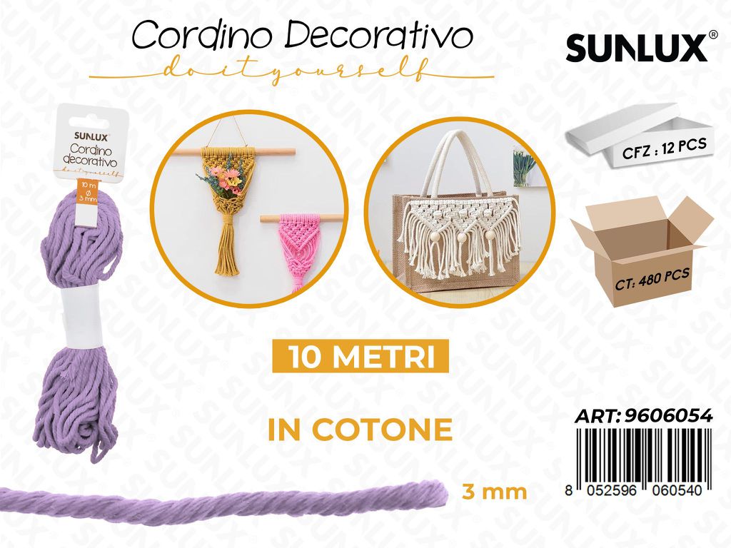 Sunlux Cordino Dec. in Cotone Lilla 3MM*10MT