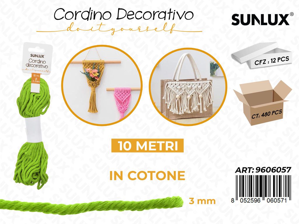Sunlux Cordino Dec. in Cotone Verde 3MM*10MT