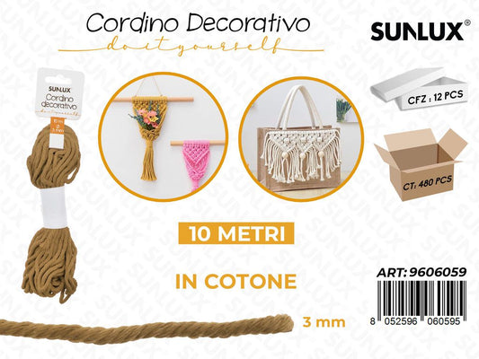 Sunlux Cordino Dec. in Cotone Marrone 3MM*10MT