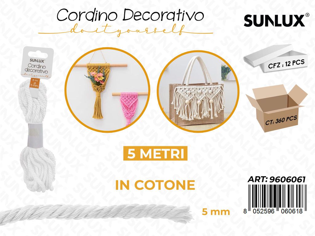 Sunlux Cordino Dec. in Cotone Bianco 5MM*5MT