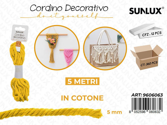 Sunlux Cordino Dec. in Cotone Giallo 5MM*5MT