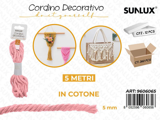Sunlux Cordino Dec. in Cotone Rosa 5MM*5MT