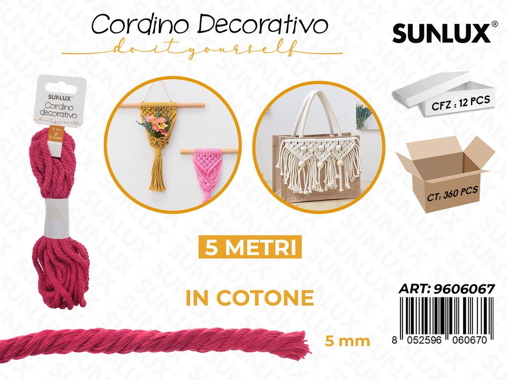 Sunlux Cordino Dec. in Cotone Rosa Scu. 5MM*5MT
