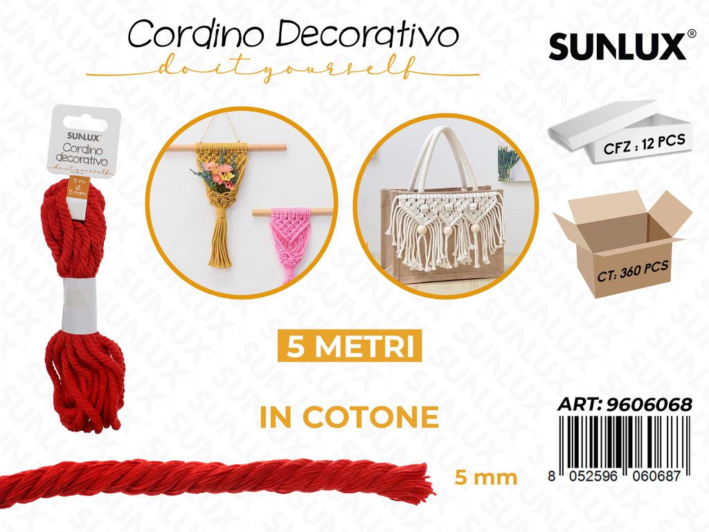 Sunlux Cordino Dec. in Cotone Rosso 5MM*5MT