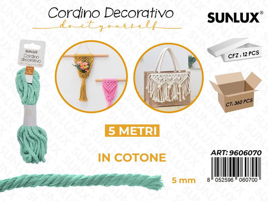 Sunlux Cordino Dec. in Cotone Azzurro 5MM*5MT
