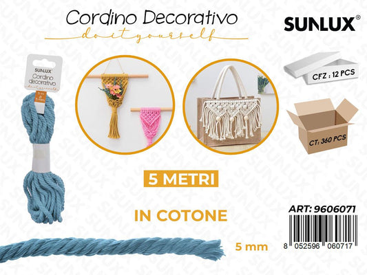 Sunlux Cordino Dec. in Cotone Celeste 5MM*5MT