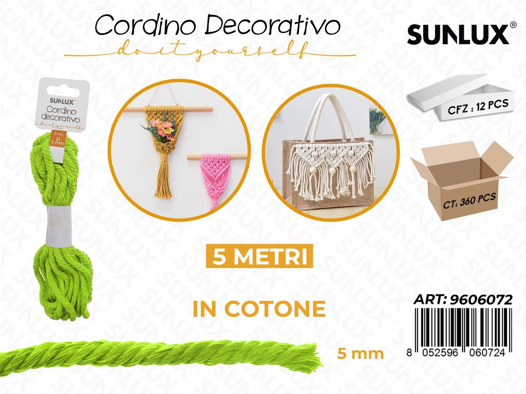 Sunlux Cordino Dec. in Cotone Verde 5MM*5MT