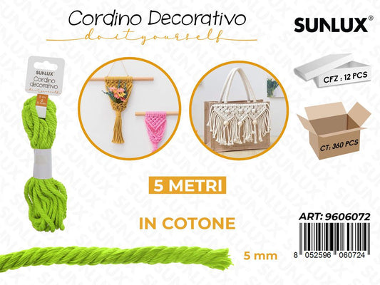 Sunlux Cordino Dec. in Cotone Verde 5MM*5MT