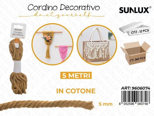 Sunlux Cordino Dec. in Cotone Marrone 5MM*5MT