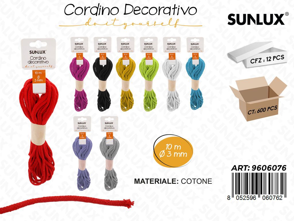 Sunlux Cordino Dec. Cotone Ass. 10MT*3MM