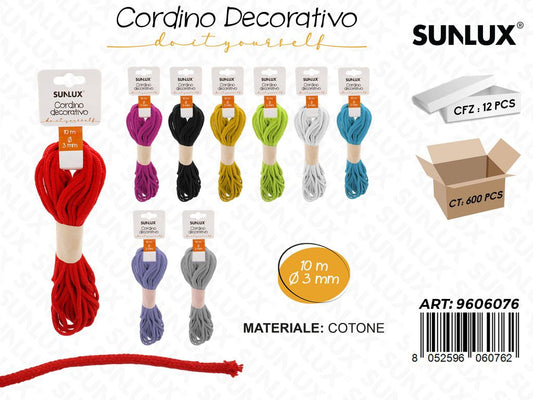 Sunlux Cordino Dec. Cotone Ass. 10MT*3MM