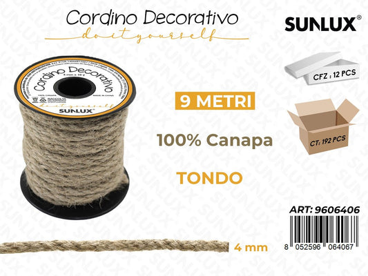 Sunlux Cordino Dec. Tondo in Canapa 9MT*4MM