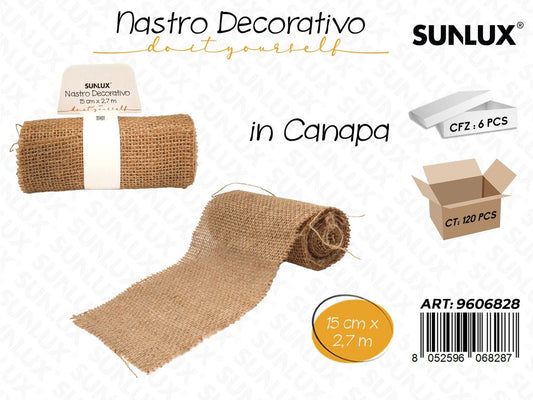 Sunlux Nastro Decorativo in Canapa 15CM*2.7M