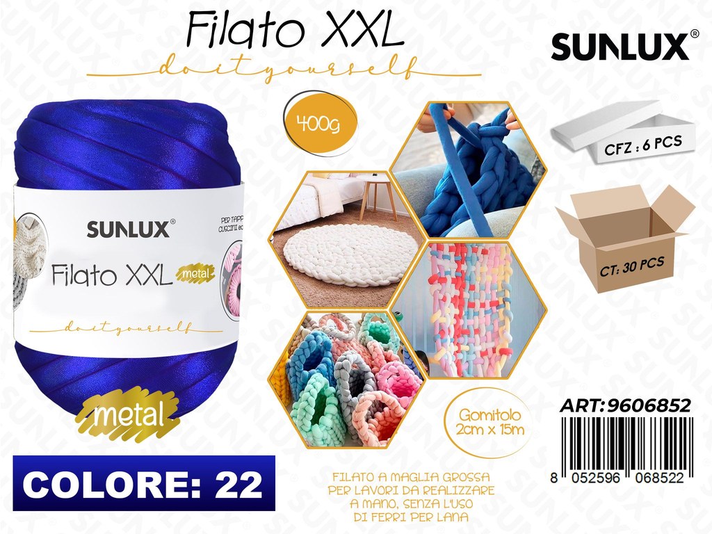 Sunlux Filato Xxl 22 Blu Metal 400G 2CM*15MT