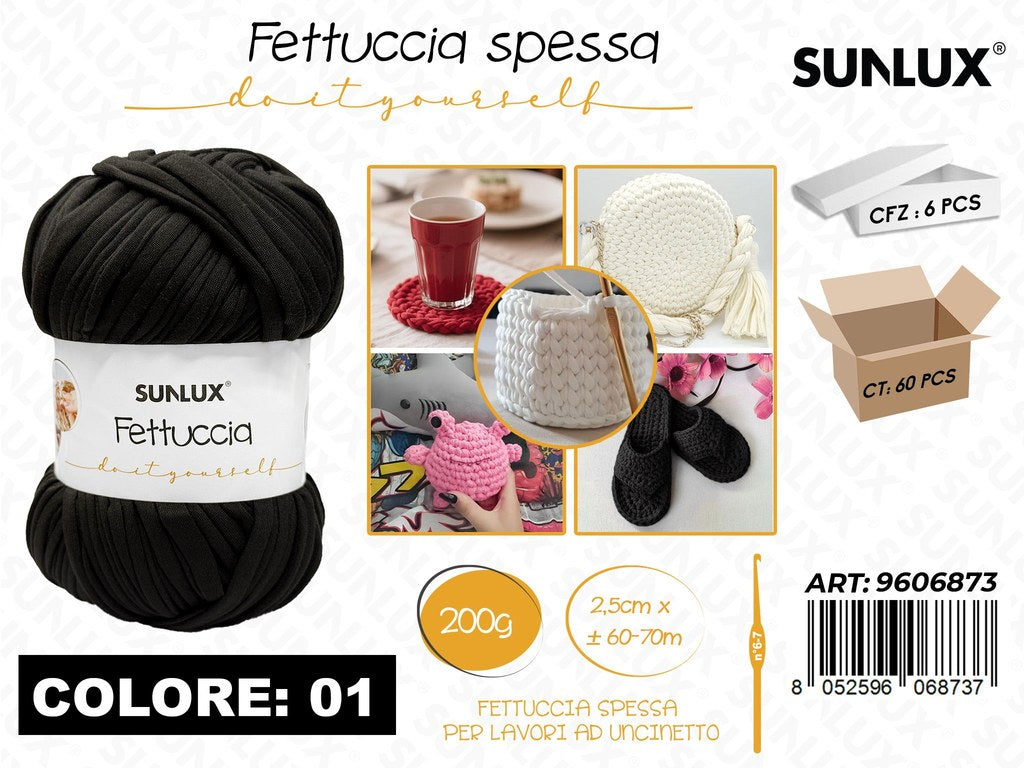 Sunlux Fettuccia Spessa 01 Nero 200G 2.5CM*60-70MT
