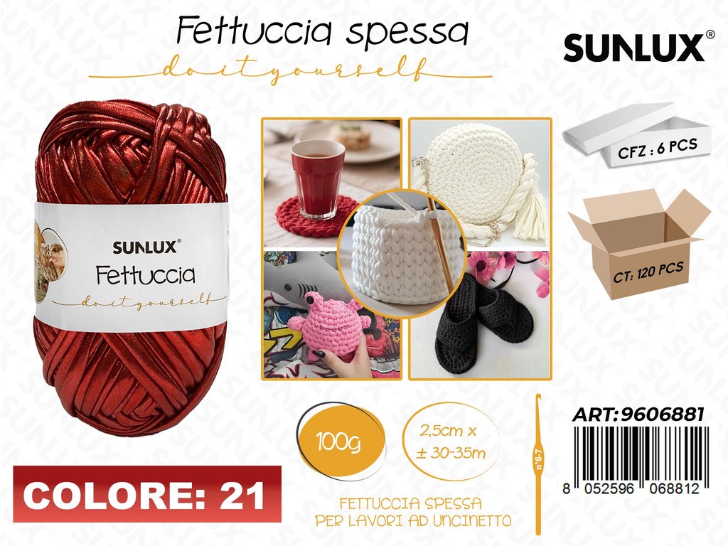 Sunlux Fettuccia Spessa 21 Rosso Metal 100G 2.5CM*30-35MT