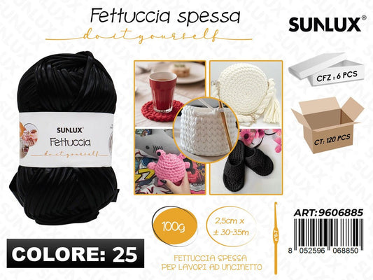 Sunlux Fettuccia Spessa 23 Nero Lucido 100G 2.5CM*30-35MT