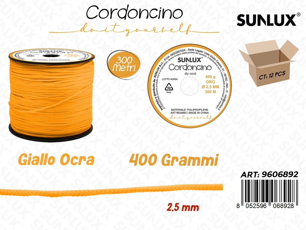 Sunlux Cordoncino Diy Giallo Ocra 400GR 2.5MM*30MT