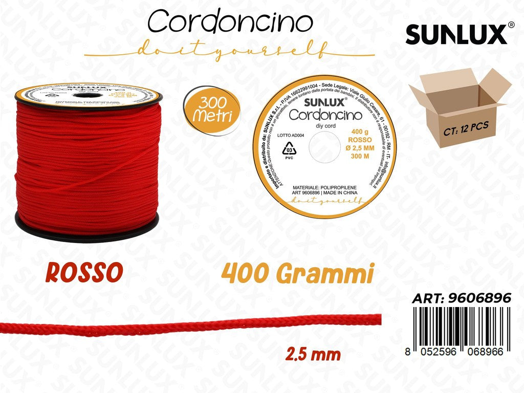 Sunlux Cordoncino Diy Rosso 400GR 2.5MM*30MT