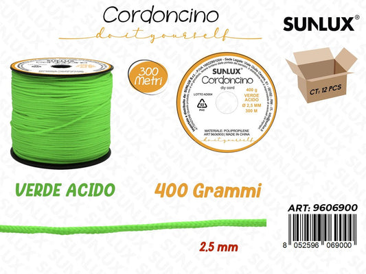 Sunlux Cordoncino Diy Verde Acido 400GR 2.5MM*30MT