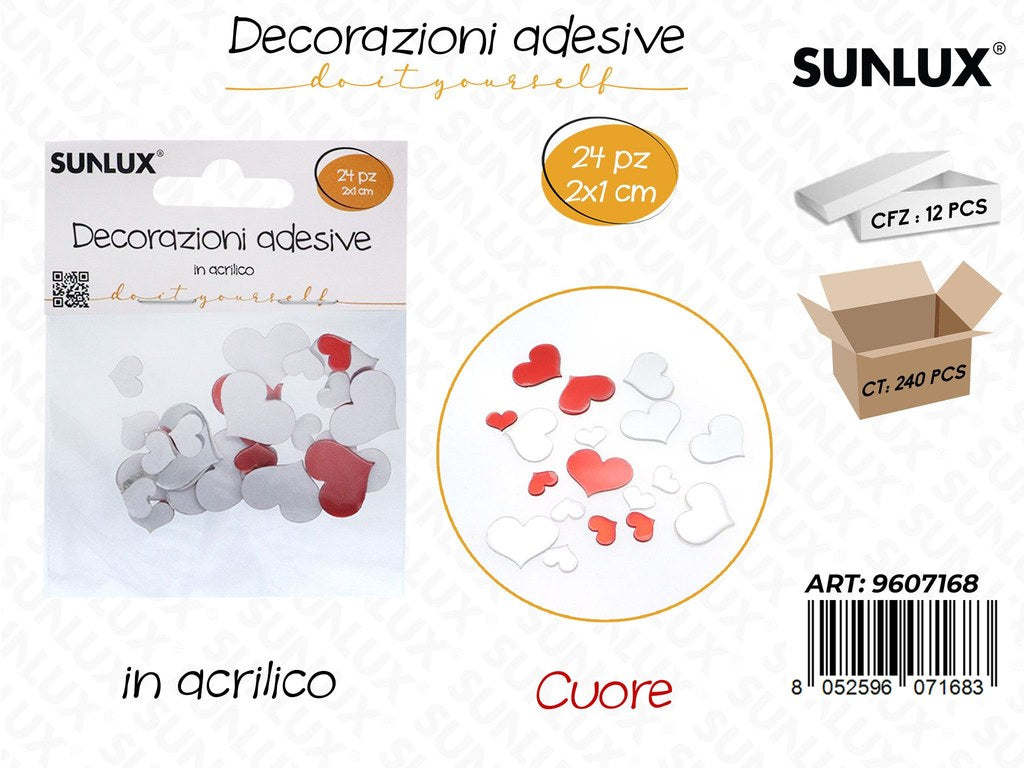 Sunlux Dec. Adesive Cuore 24PCS 2X1CM