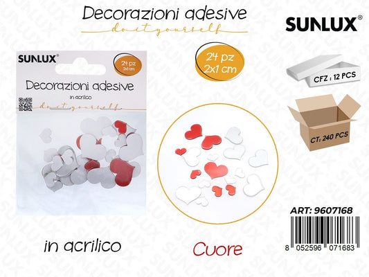 Sunlux Dec. Adesive Cuore 24PCS 2X1CM