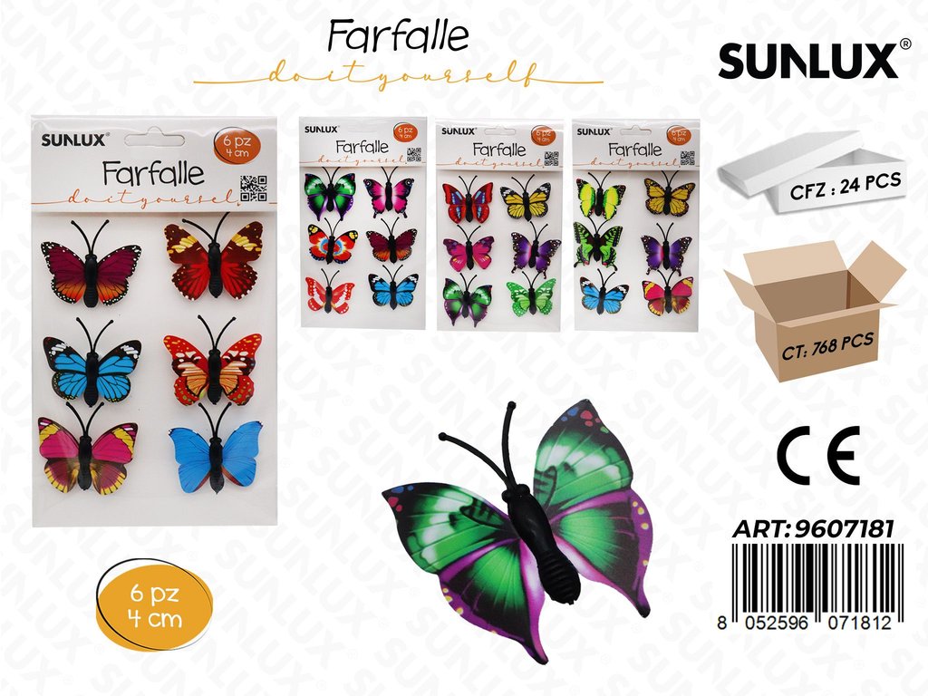 Sunlux Dec. Farfalla Ass. 6PCS 4CM